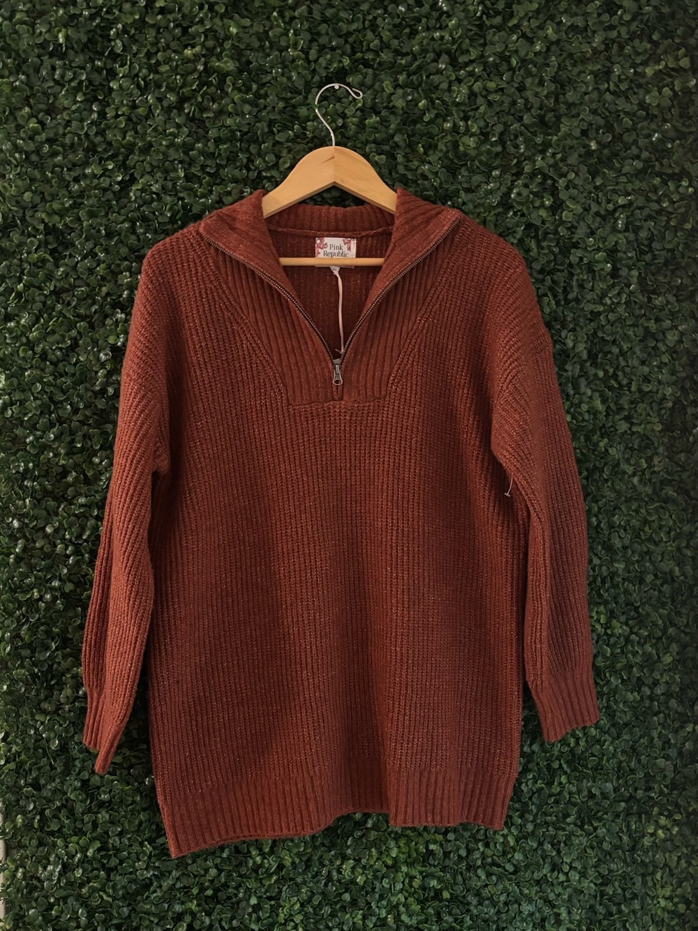 NWT Pink Republic Maternity XL Cognac Brown Buttery Soft 1/4 Zip Sweater